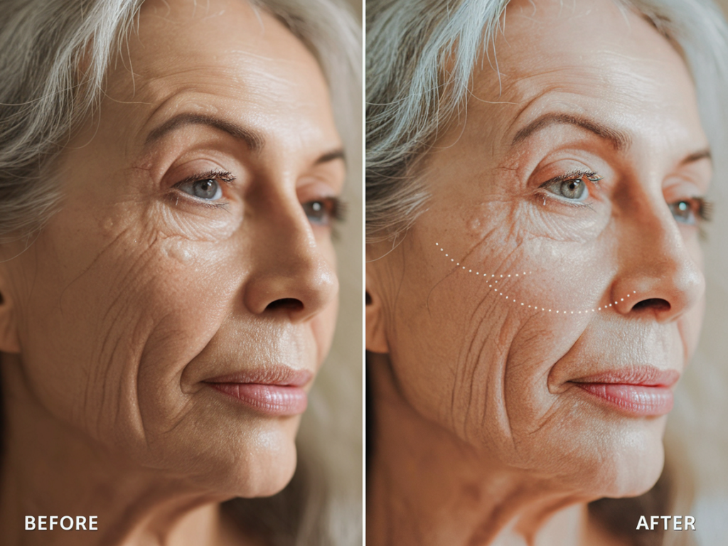 Side by side comparison of age spots treatment results on face